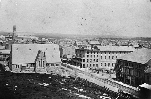 View of Sussex Drive looking Northeast, c. 1870. The George Street Barrack is located at centre-right.